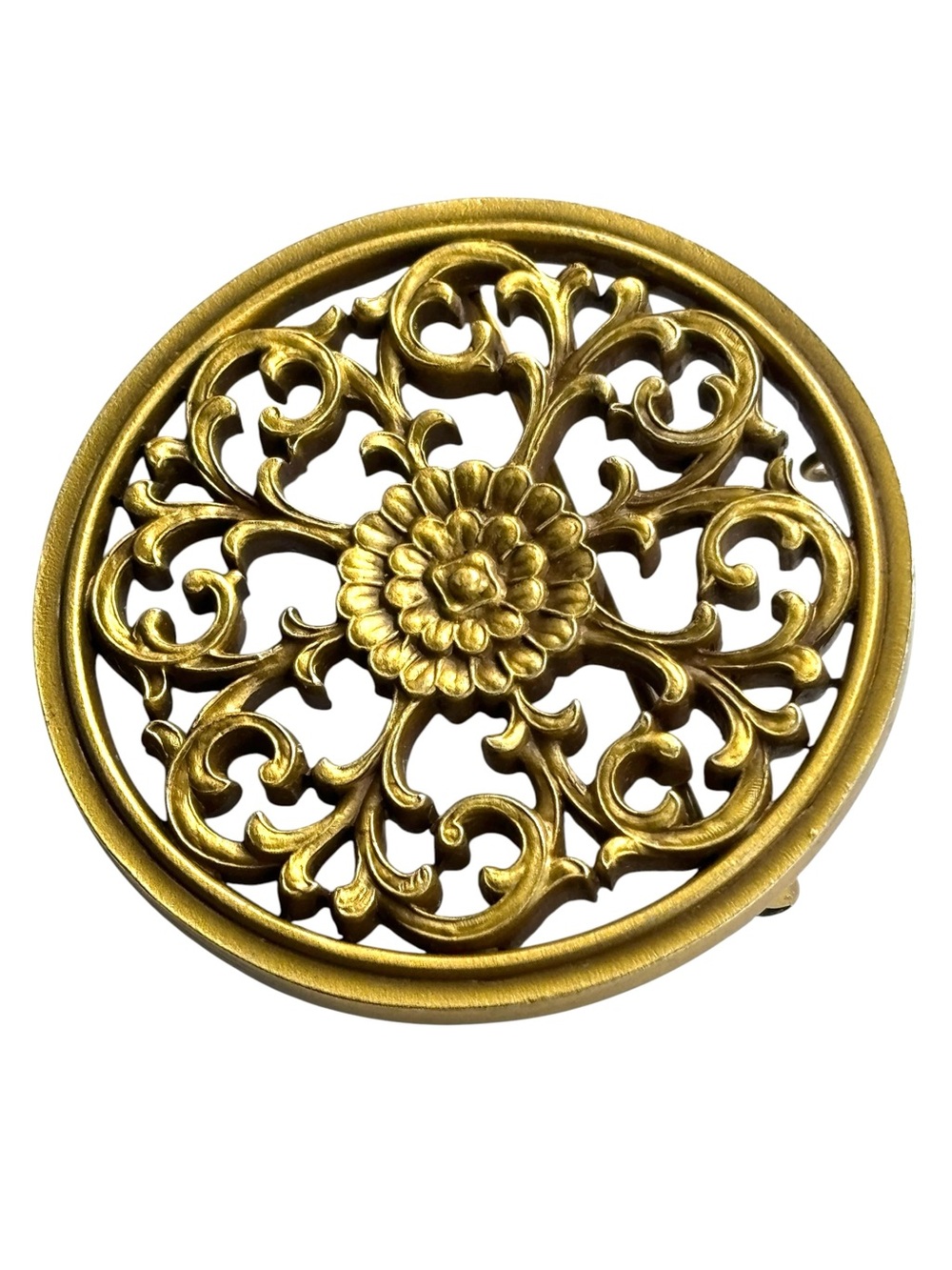 Vintage Historic Deerfield Bronze Openwork Floral Brooch Pendant Round 2”